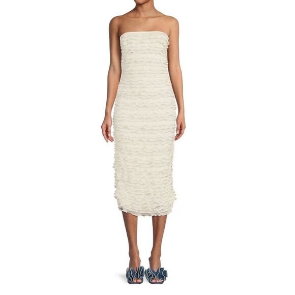 NWT Gianni Binni X Venita Aspen Odette Plisse Pearl Trim Strapless Sheath Dress - Picture 4 of 16